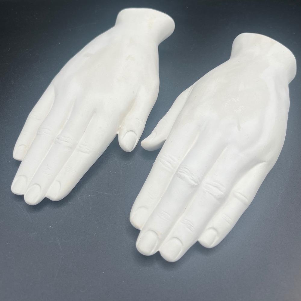 Vintage White Plaster Sculpture Set Matte Modern Hands Decor surrealis  t